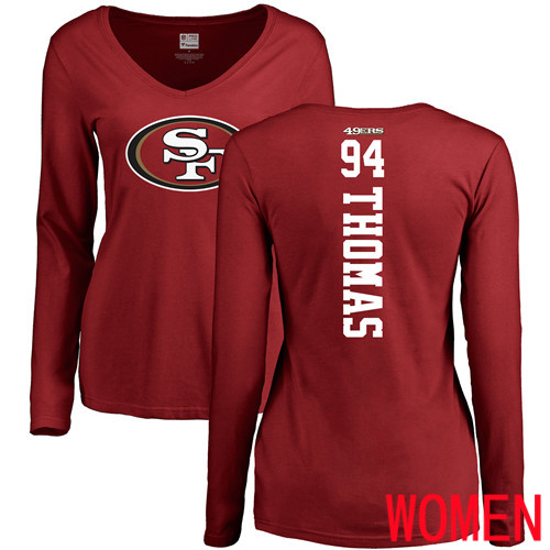San Francisco 49ers Red Women Solomon Thomas Backer #94 Long Sleeve NFL T Shirt